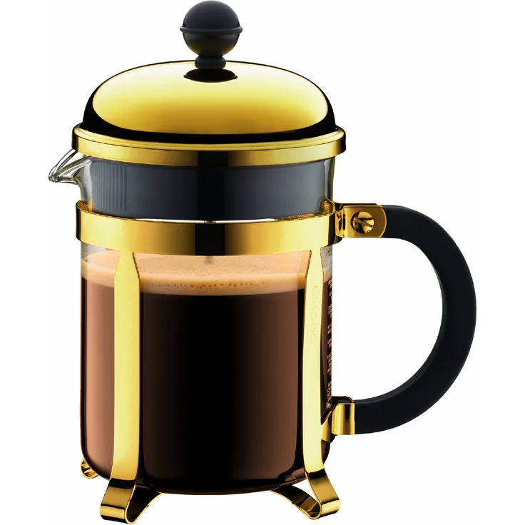 Bodum Chambord Kaffeebereiter 4 Tassen mit Metallrahmen, Chrom, Gold, 10.5 x 16.6 x 19 cm