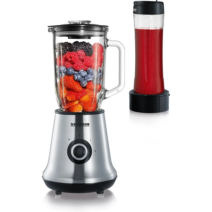 SEVERIN Multimixer SM 3737 mit Smoothie Mix & Go (Inkl. 1 L Mixbehälter und 600 ml Trinkbecher mit Deckel, ca. 500 W) edelstahl-schwarz – Bild 3