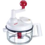 Westmark Manuelle Küchenmaschine 9 in 1, Hobel- Reibe- Schneider - Zitruspresse- Schaumschläger- Eidottertrenner, Kunststoff-Rostfreier Edelstahl, Multi-Kulti, Weiß-Transparent-Rot, 97142260