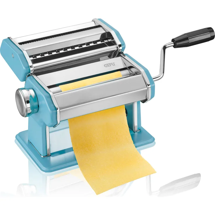 Gefu 89504 Pasta Perfetta Azurblau, Nudelmaschine inkl. Aufsatz für Lasagne, Tagliolini, Tagliatelle & Tischklemme