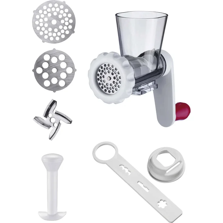 Westmark Fleischwolfaufsatz, Ergänzungsset zu Trommelreibe »Scharfe Herta« oder Entsafter »Vita-Freund«, Kunststoff-Rostfreier Edelstahl, Frecher Fritz, Weiß-Rot, 97052260