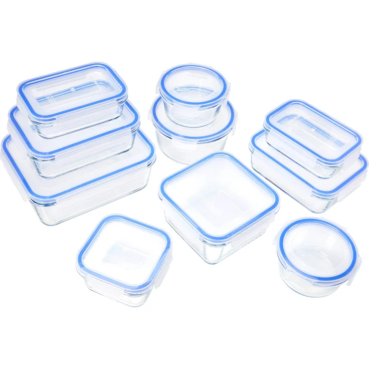 AmazonBasics Glasbehälter für Lebensmittel, mit Deckel, 20 -teiliges Set10 Behälter + 10 Deckel, BPA-freie – Bild 1