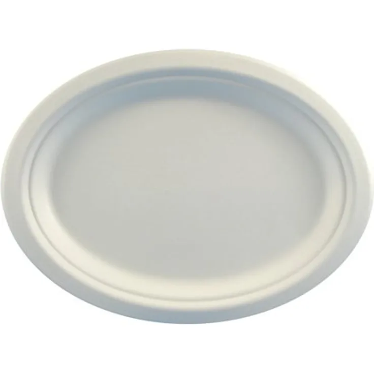 Papstar Pappteller Einwegteller weiß, oval pure (50 Stück), 26 x 20 x 2 cm, aus Zuckerrohr, für Feste Geburtstage Feiern, mikrowellengeeignet
