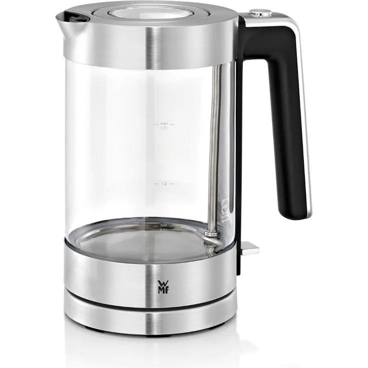 WMF Lono Wasserkocher Glas (3000 W, 1,7l, Schott Duran Glas, Kalk-Wasserfilter) cromargan matt-silber