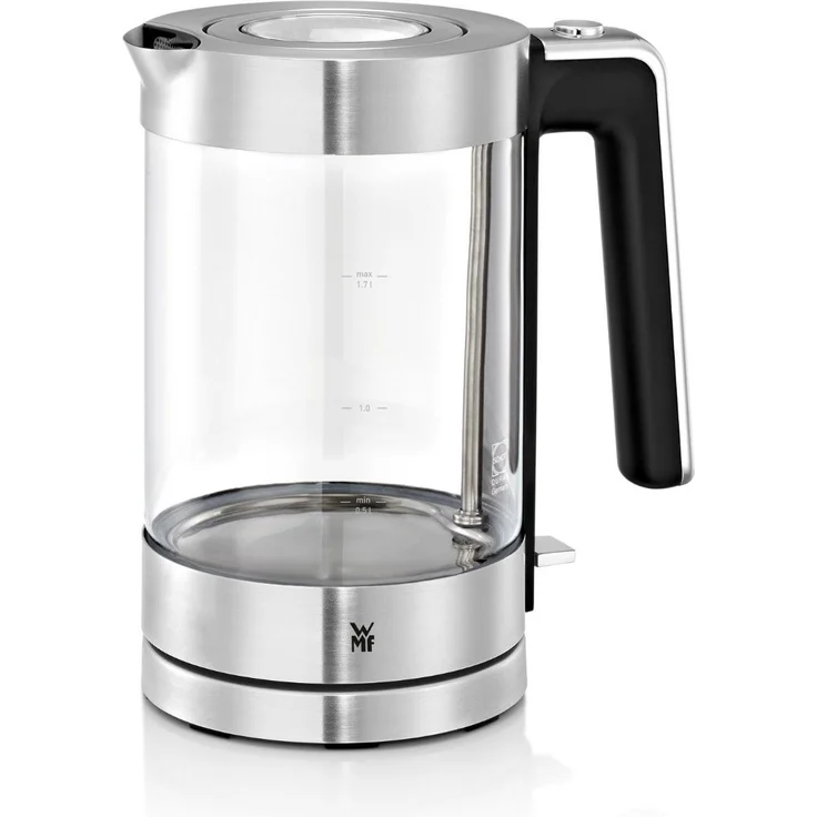 WMF Lono Wasserkocher Glas (3000 W, 1,7l, Schott Duran Glas, Kalk-Wasserfilter) cromargan matt-silber – Bild 1