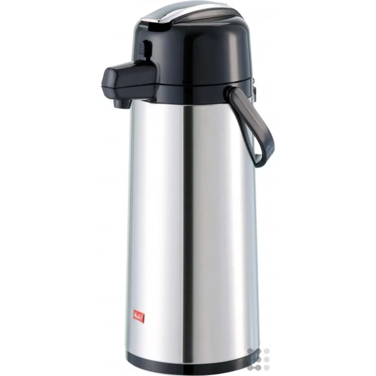 Melitta Pump-Isolierkanne, 2,2 l, ca. 16 Tassen, Glaskolben, Edelstahl, Silber-Schwarz – Bild 1