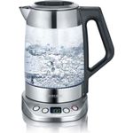 SEVERIN Glas-Tee-Wasserkocher Deluxe, Mit Temperaturregler (Für 1,7 L Wasser-1,5 L Tee, ca. 3.000 W, WK 3479) edelstahl-schwarz 