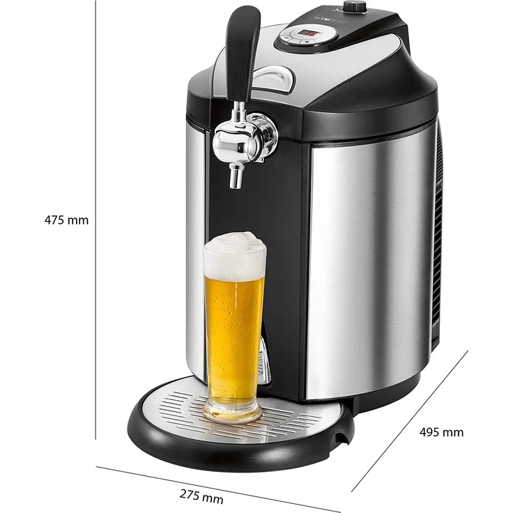 Clatronic BZ 3740 Bierzapfanlage für alle handelsüblichen 5 Liter-Partyfässer, LED-Display zur komfortablen Temperaturregelung-Kühlung von 2°C-12°C, hochwertiges Edelstahlgehäuse – Bild 4