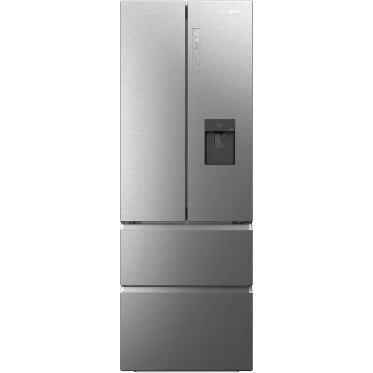 Haier HFW7720EWMP French-Door-Kühlschrank, freistehend, edelstahl, NoFrost, Wasserspender, LED, Breite 70 cm, Energieklasse E
