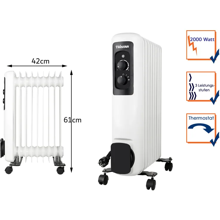 Tristar KA-5069 Heizungsradiator mit Öl, 2000, Eisen, Weiß, Radiator