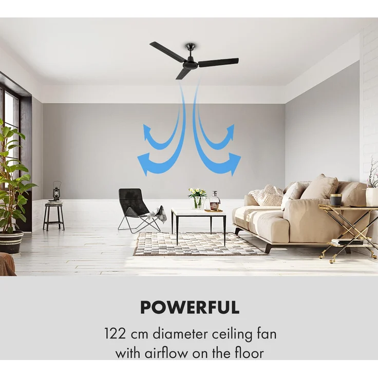 Klarstein Spin Doctor Deckenventilator | 3 Flügel | Ø 48'' - 122 cm | 9963 m³-h | 56 W | 3 Geschwindigkeiten | Wandsteuerung | Edelstahl Schwarz – Bild 4