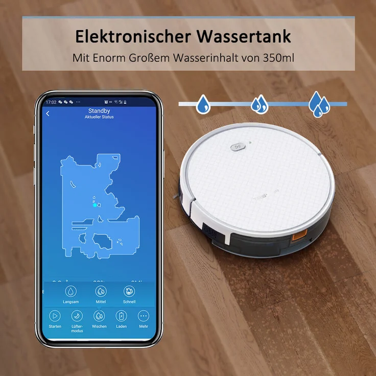 Tesvor X500 Pro Saugroboter mit Wischfunktion, 120 min Akkubetrieb, 1.800 Pa Saugleistung, intelligente Gyroskop-Navigation, Raumkarte in Echtzeit, weiß - Preisvergleich – Bild 2