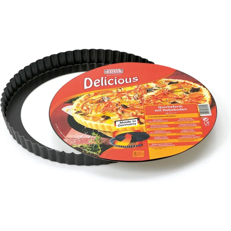 Kaiser Delicious Tarteform mit Hebeboden 28 cm, Quicheform, antihaftbeschichtet, herausdrückbarer Hebeboden, servierfertig, gleichmäßige Bräunung