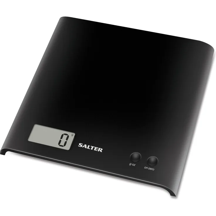 SALTER digitale Küchenwaage, elektronische Waage für die Küche, LCD-Display, Zuwiegefunktion, einfach zu reinigen & platzsparend, max. Traglast 3kg, schlankes Design, schwarz