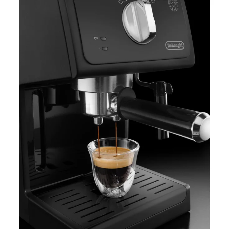 De'Longhi ECP 31.21 Espresso Siebträgermaschine, Siebträgerhalter mit Aluminium Finish, Milchschaum Düse, Filtereinsatz für 1 oder 2 Tassen Espresso, Auch für Pads Geeignet, Schwarz – Bild 2