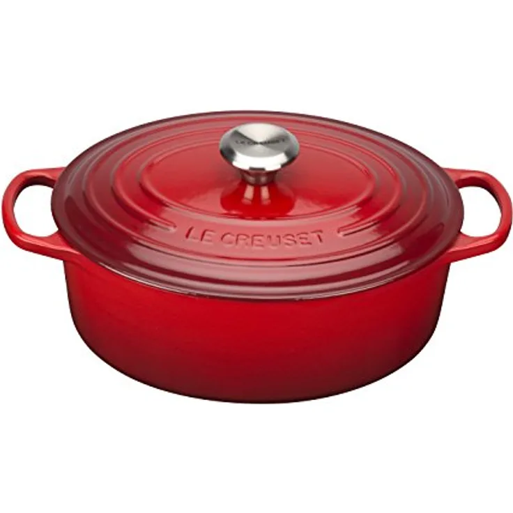 Le Creuset Signature Gusseisen-Bräter mit Deckel, Ø 27 cm, Oval, Für alle Herdarten und Induktion geeignet, Volumen: 4,1 l, Kirschrot 
