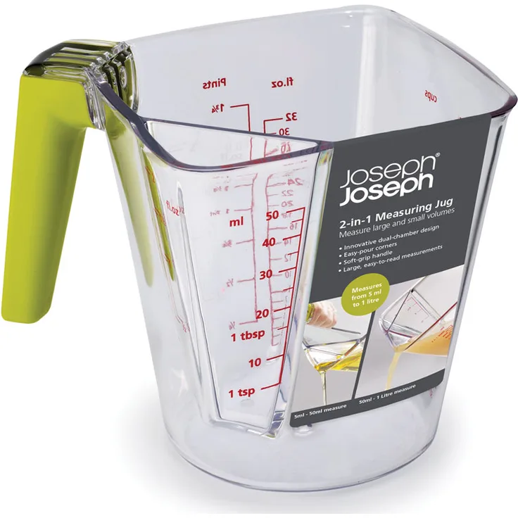 JosephJoseph 2 in 1 Messbecher mit Doppelkammerdesign 1L