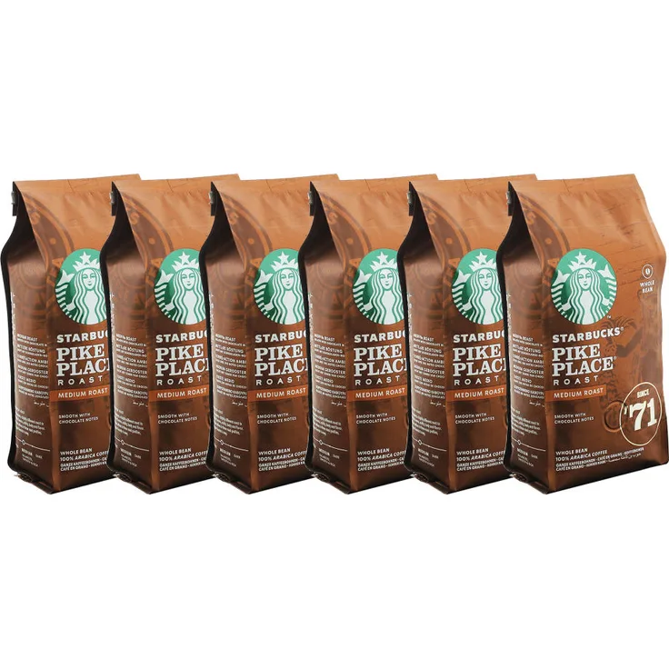 Starbucks Pike Place Kaffee, 6er Set, Medium Roast, Röstkaffee, Sanft, Schoko-Note, Ganze Bohnen, 6 x 200g