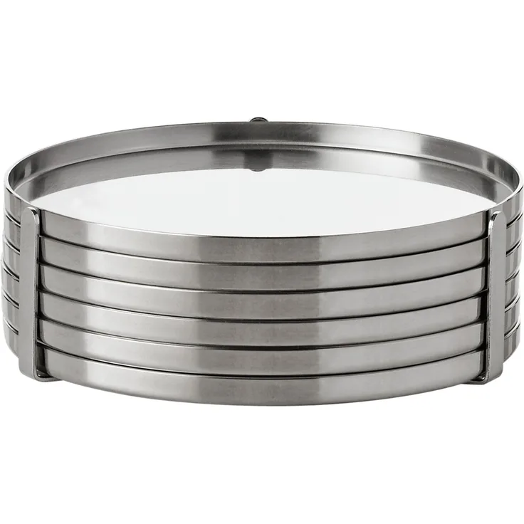Stelton Glasuntersetzer, Edelstahl-Matt, 6 Untersetzer à 12 x 13 cm