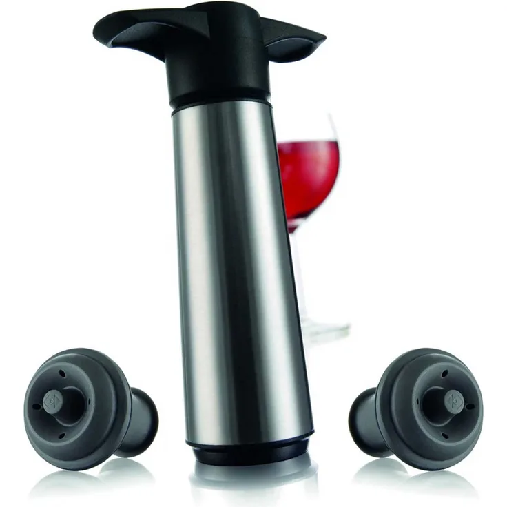 Vacu Vin Weinpumpe Edelstahl mit 2 Stopfen, grau, einheitlich