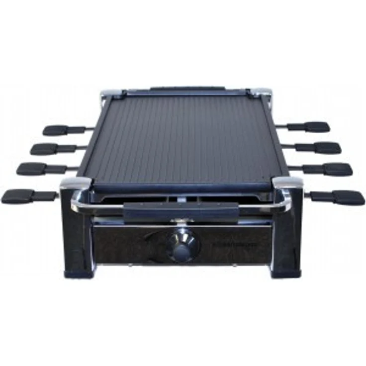 Rommelsbacher RCC 1500 Raclette-Grill extra langes Kabel 2m, Tischgrill für 8 Personen, gerippte Alu-Druckguss-Grillplatte, Xylan Plus Antihaftbeschichtung, Parkdeck, 1500 W chrom – Bild 2