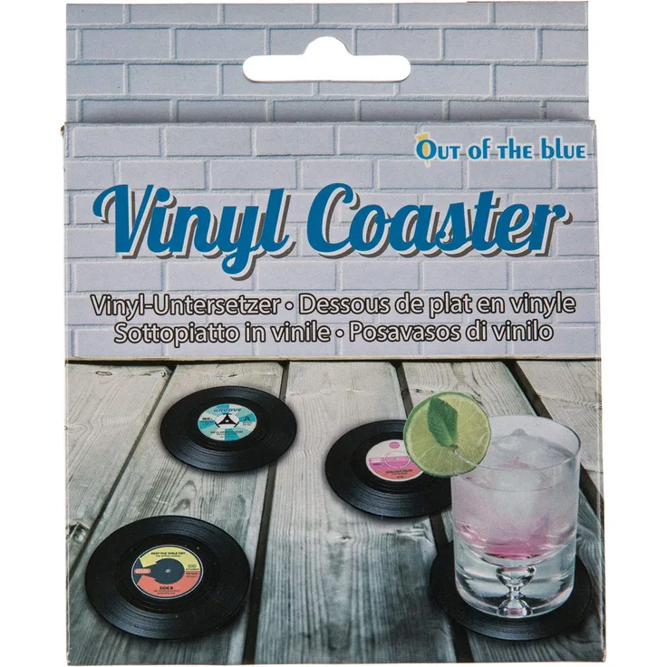 Out of the Blue 71-3075 - Untersetzer im Schallplatten Design, bietet Schutz vor Abdrücken, Flecken, Hitze und Kratzern, ca. 11 cm, 4er Set im Geschenkkarton