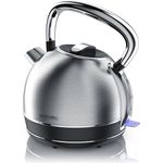 Arendo Vintage Retro Style Edelstahl-Wasserkocher, 2200W, 1,7 L, Automatische Abschaltung, silber 
