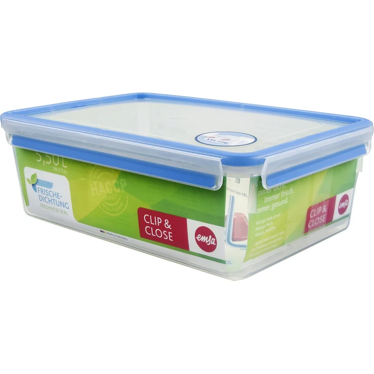 Emsa 508547 Rechteckige Frischhaltedose mit Deckel, 5.5 Liter, Transparent-Blau, Clip & Close – Bild 1