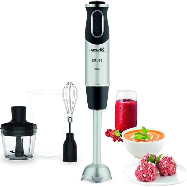 Krups HZ6568 Perfect Mix Stabmixer, 1000W, 20 Geschwindigkeitseinstellungen inkl. Messbecher, Schneebesen, Zerkleinerer, schwarz-silber – Bild 2