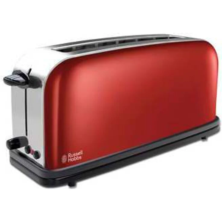 Russell Hobbs Toaster Langschlitz Colours+ rot, extra breite 1 Langschlitzkammer, inkl. Brötchenaufsatz, 6 einstellbare Bräunungsstufen + Auftaufunktion, 1000W, 21391-56 – Bild 1