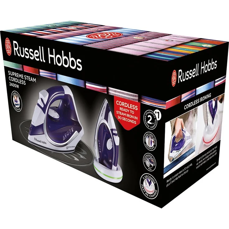 Russell Hobbs 23300-56 Dampfbügeleisen SupremeSteam Cordless, 2400 Watt, kabellos, Basisstation, Keramik-Bügelsohle, lila-weiß – Bild 6