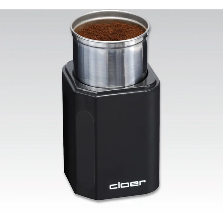 Cloer 7580 Elektrische Kaffeemühle, 200 W für 70 g Kaffeebohnen, abnehmbarer Edelstahlbehälter, schwarz, Kunststoff – Bild 5
