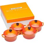 Le Creuset 79212100900100 Mini-Cocotte-Bräter-Set, 4-teilig, Rund, Je 200 ml, 10 x 5 cm, Steinzeug, Ofenrot