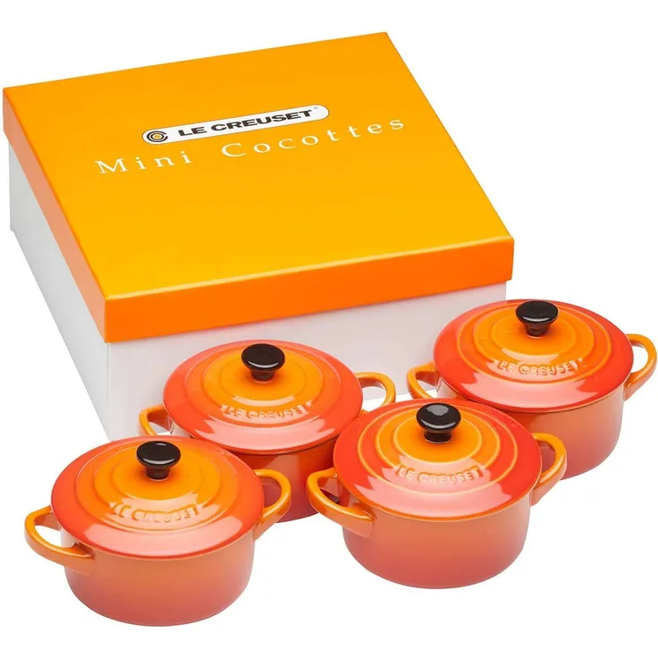 Le Creuset 79212100900100 Mini-Cocotte-Bräter-Set, 4-teilig, Rund, Je 200 ml, 10 x 5 cm, Steinzeug, Ofenrot