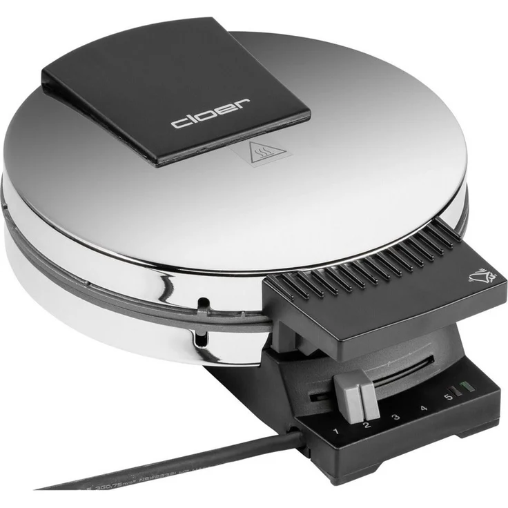 Cloer 185 Waffelautomat für kuchenartige Waffeln - 930 W-Waffelgröße 16 cm-schwere Backplatten-optische und akustische Fertigmeldung-Edelstahlgehäuse, Edelstahl, edelstahl poliert – Bild 2