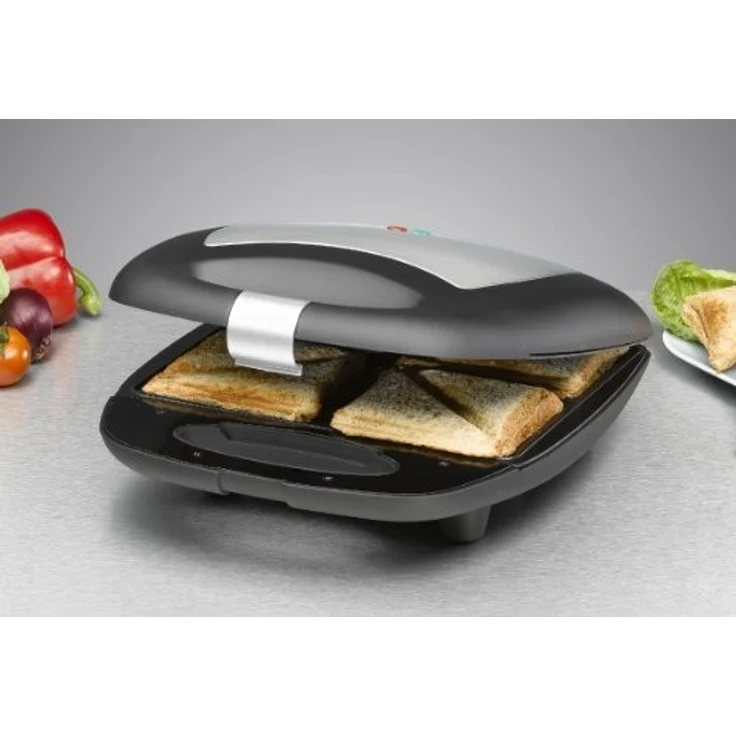ROMMELSBACHER Sandwich Maker ST 1410 - für 4 Sandwiches, 2-Lagen Antihaftbeschichtung, schnelles Aufheizen, wärmeisolierter Handgriff, platzsparende Aufbewahrung, schwarz-Edelstahl – Bild 2