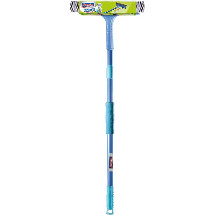Spontex 97051075 Teleskop Scheibenreiniger Glasreiniger Fenster Gummilippe + Schwamm, Blau, 25x89x5 cm
