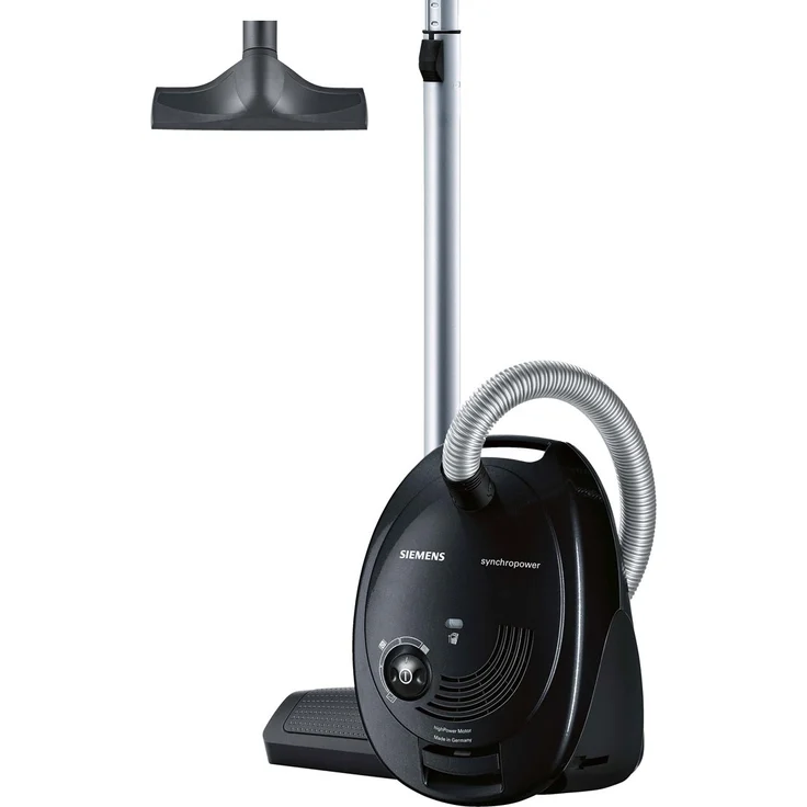 Siemens Bodenstaubsauger mit Beutel VS06A212, sehr niedriger Stromverbrauch, HighPower Motor, XL Beutelvolumen, langes Kabel, Hygienefilter, 600 Watt, schwarz – Bild 1