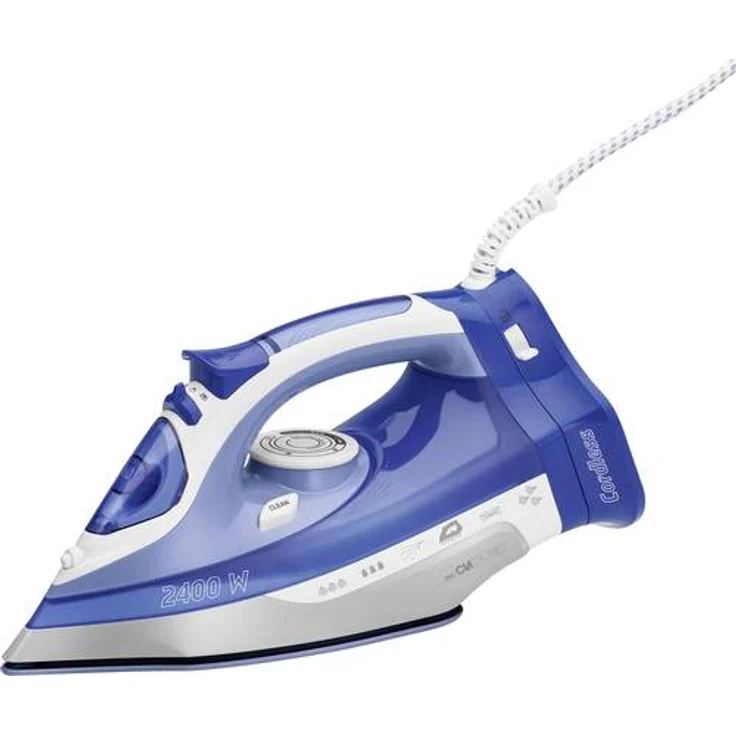 Clatronic DB 3706 schnurloses Dampfbügeleisen, Kratzfeste Keramiksohle, 7 Funktionen, stufenlose Temperaturregelung, weiß-blau – Bild 1