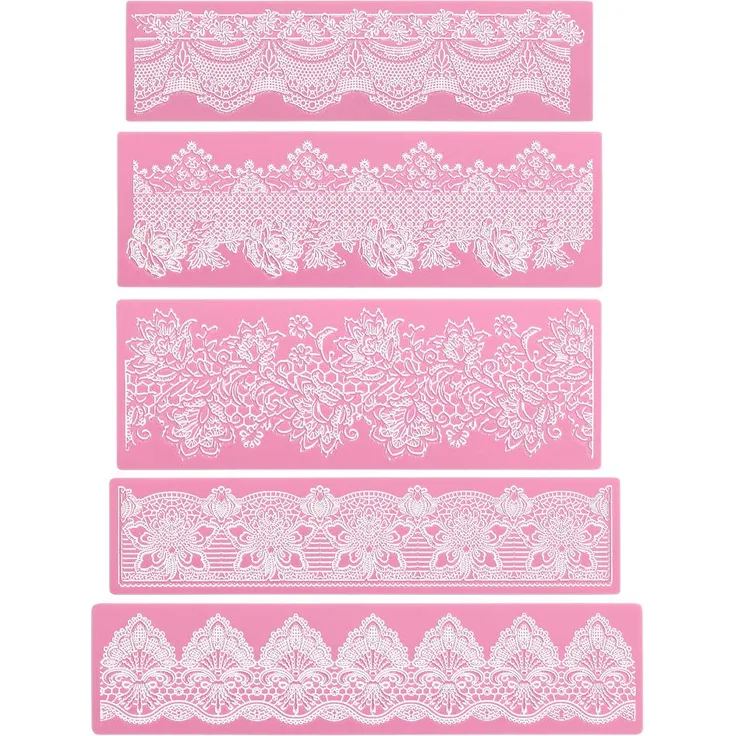 Beasea Silikon-Formen für Fondant, Tortendekoration, Spitze, Dekoration, Matte, Blumenmuster, Zucker-Handwerkzeug, Rosa, 5 Stück