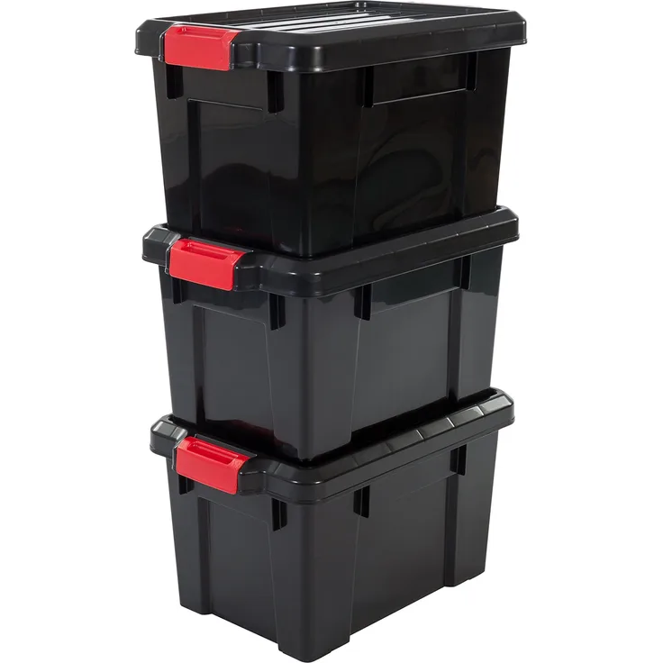 IRIS 3er-Set Aufbewahrungsboxen 'Power Box', SK-210, mit Klickverschlüssen, Plastik, schwarz, 21 L, 46 x 29,7 x 25,7 cm