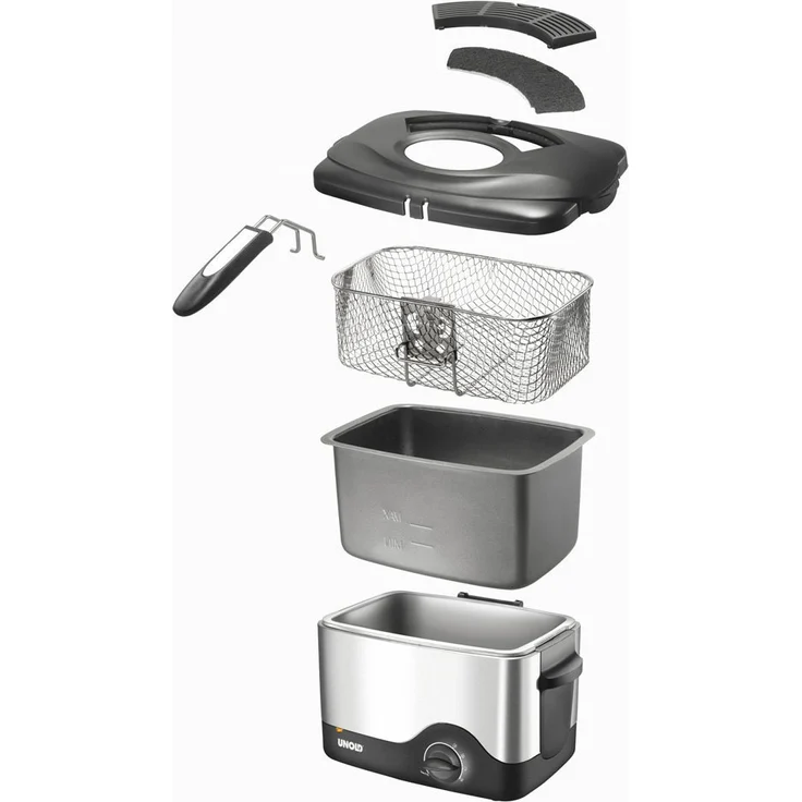 Unold 58615 Fritteuse Kompakt mit 1.200 W, wäremeisoliertes Cool-Touch-Gehäuse und Einer Füllmenge von bis zu 1,5 l Fett, Edelstahl, Schwarz – Bild 3