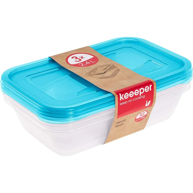 keeeper Frischhaltedosenset 3-teilig, 3 x 2,4 l, 29 x 19 x 7 cm, Fredo Fresh, Blau Transparent – Bild 1