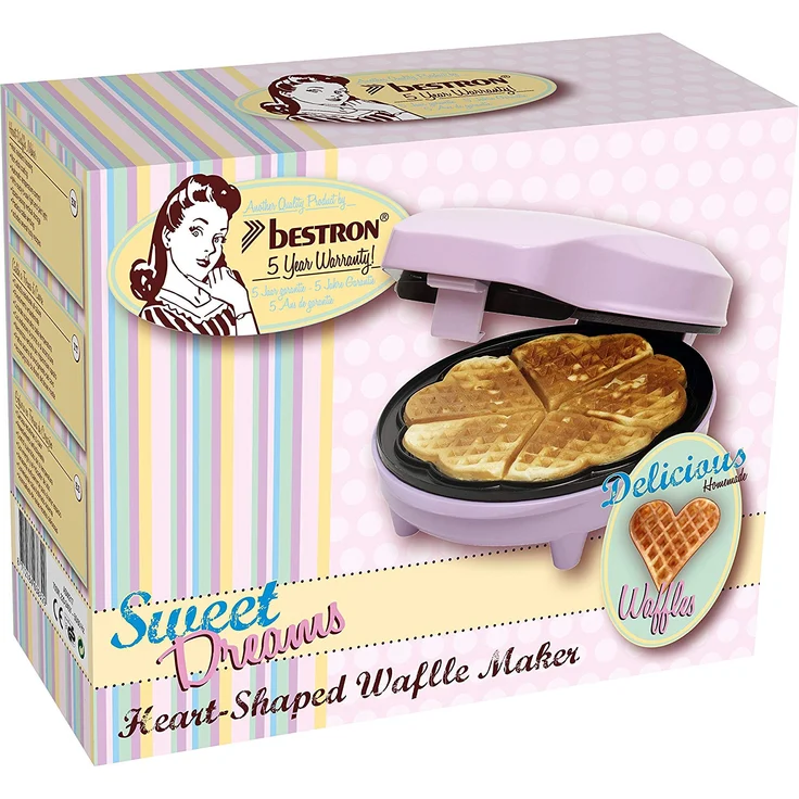 Bestron Waffeleisen für klassische Herzwaffeln, Retro Design, Sweet Dreams, 700 Watt, Rosa – Bild 6