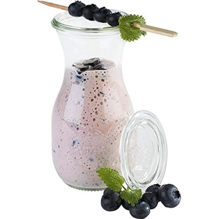 APS 6 Original WECK Glasflaschen mit Deckel, Ø 6 cm, H: 14,5 cm, Flaschen für Säfte, Smoothies, Dressings, spülmaschinengeeignet, Volumen 0,25 Liter