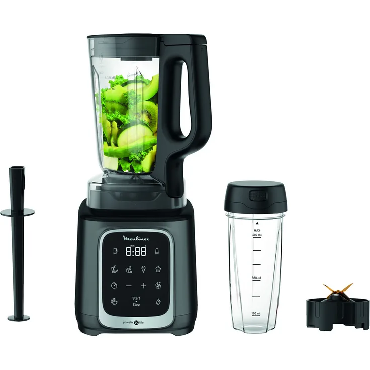 Moulinex InfinyMix LM91HD Standmixer, 1600W, 5 Programme,Tritan Karaffe, 1.75 L, inkl. Trinkflasche Tritan 600 ml, grau