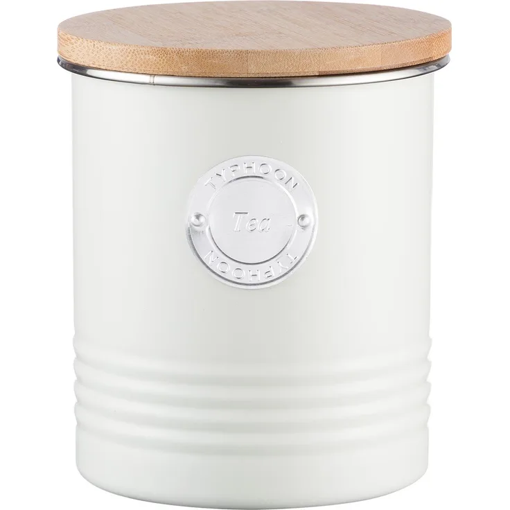 Typhoon Living Collection Tee, pastellcreme, 1 Liter Vorratsbehälter, Stahl, Holz, Silikon, Creme