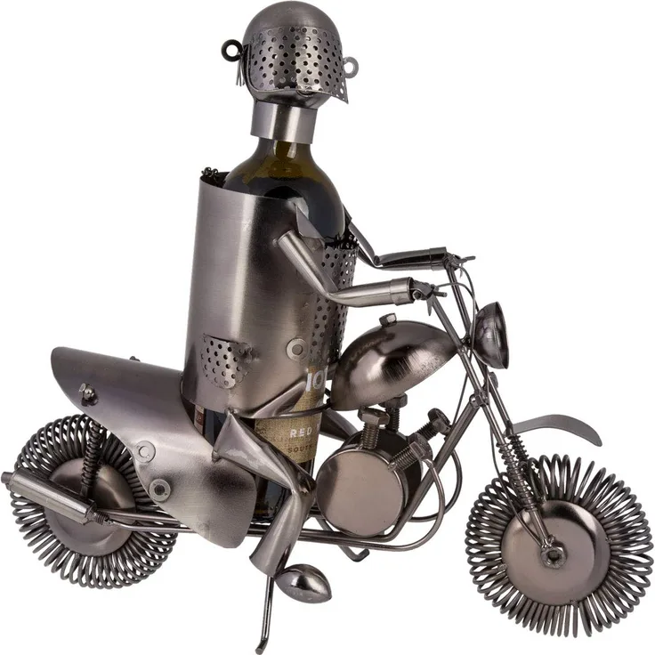 Out of the Blue 71-3144 - Flaschenhalter aus Metall, Motorradfahrer II, ca. 38 x 27 cm, ideal als Deko und Geschenkverpackung