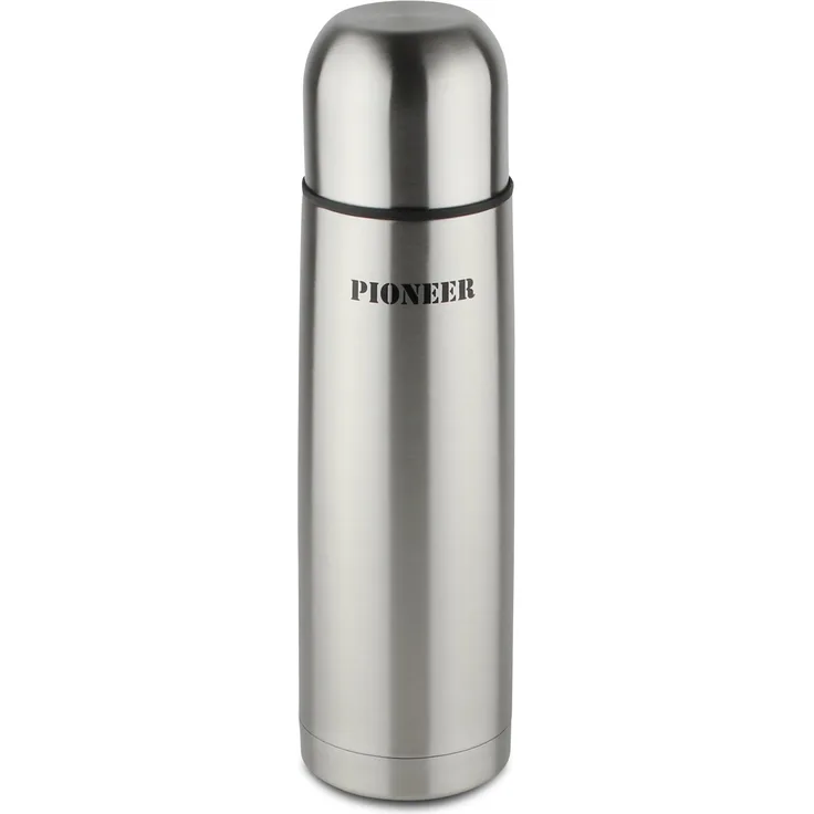 Pioneer Isolierflasche aus Hochwertigem Edelstahl mit Druckknopf & Trinkbecher 0,35 L Doppelwand-Vakuumkonstruktion 8 Stunden Heiß 24 Stunden Kühl 100% Auslaufsicher BPA Frei - Stahl