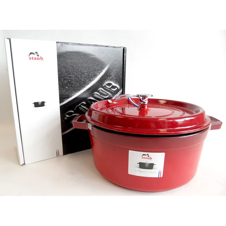 Staub 1102606 Cocotte-Bräter, rund mit Deckel 26 cm, 5,0 L, mit mattschwarzer lierung im Inneren des Topfes, kirsche – Bild 2